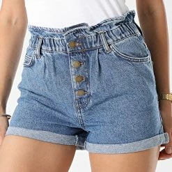 Offres 🔔 Short Jean Slim Femme Cuba Life Paperbag Bleu Denim de Only 🛒