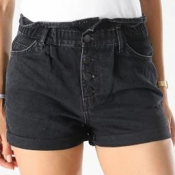 Meilleure vente 😉 Short Jean Slim Femme Cuba Life Paperbag Noir de Only 🤩 -Promos Only Boutique only 271010 15200196 BLACK DENIM NOOSSS21 20210625T124039 03