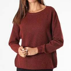 Remise 🎁 Pull Femme Prime Bordeaux Chiné de Only 👍 -Promos Only Boutique only 273484 15206674 FIRED BRICK WMELANGE 20210729T163816 03