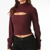 Acheter ✔️ Top Crop Femme Manches Longues Nella Bordeaux de Only 👍