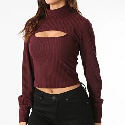 Acheter ✔️ Top Crop Femme Manches Longues Nella Bordeaux de Only 👍