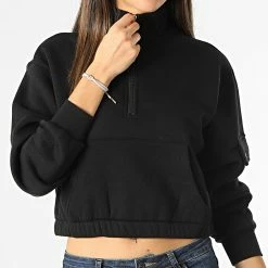 De gros 🎁 Sweat Col Zippé Femme Crop Gwen Noir de Only ✔️