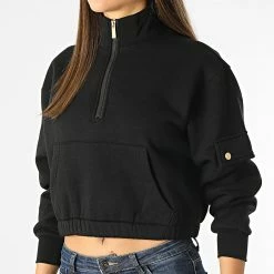 De gros 🎁 Sweat Col Zippé Femme Crop Gwen Noir de Only ✔️ -Promos Only Boutique only 288099 15237752 BLACK 20211014T155618 03