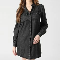 Promo 🔥 Robe Jean A Manches Longues Femme Meadow Life Gris Anthracite Chiné de Only 🛒
