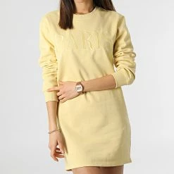 Remise 👏 Robe Sweat Crewneck Femme Paris Jaune de Only ⌛