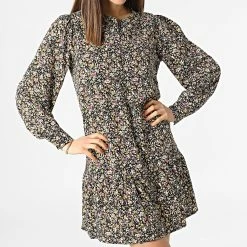 Vente flash 🥰 Robe Manches Longues Femme Piper Noir Beige Floral de Only ⌛
