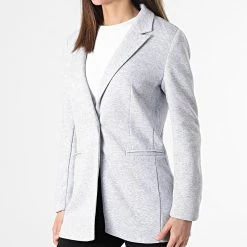 Meilleure vente 🔔 Veste Blazer Femme Meryl Gris Chiné de Only ⌛ -Promos Only Boutique only 303504 15251618 LIGHT GREY MELANGE 20220223T152137 03