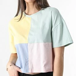 De gros 🥰 Tee 👚 Shirt Femme Crop Julie Jaune Vert Bleu Rose de Only 🎁