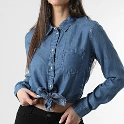 Nouveau 🥰 Chemise Manches Longues Femme Jasper Bleu Denim de Only 🧨