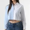 Bon marché 🔥 Chemise Manches Longues Femme Crop Viola Blanc Bleu de Only ✨