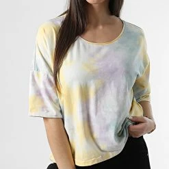 Le moins cher 👍 Tee 👕 Shirt Femme Zoey Tie Dye Jaune Vert Violet de Only ✨