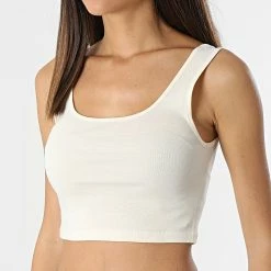 Sortie 🎁 Débardeur Femme Crop Kira Beige de Only ❤️ -Promos Only Boutique only 309545 15240303 CLOUD DANCER 20220408T114509 03