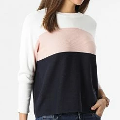 Coupon 🤩 Pull Femme Regitze Blanc Rose Bleu Marine de Only 😉