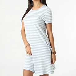 Meilleure vente 🎉 Robe Tee 👕 Shirt Femme Pocket Stripe Bleu Clair de Only 👏