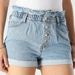 Meilleur prix ⭐ Short Jean Slim Femme Cuba Paperbag Bleu Wash de Only 🥰 -Promos Only Boutique only 316483 15200196 LIGHT BLUE DENIM 20220513T160950 03