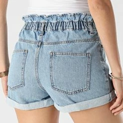 Meilleur prix ⭐ Short Jean Slim Femme Cuba Paperbag Bleu Wash de Only 🥰 -Promos Only Boutique only 316483 15200196 LIGHT BLUE DENIM 20220513T160952 04