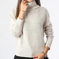 Tout neuf 🧨 Pull Col Roulé Nicoya Femme Beige de Only 🛒