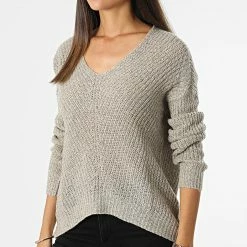 Meilleur prix 😍 Pull Femme Lenette Beige de Only 👍 -Promos Only Boutique only 330256 15208245 CEMENT W BLACK P 20220810T134623 03