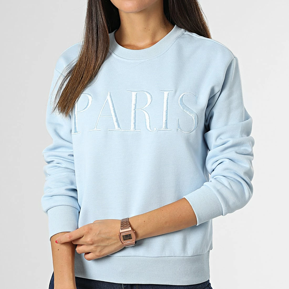Meilleur prix 💯 Sweat Crewneck Femme Paris Bleu Ciel de Only 🌟 1 Meilleur prix 💯 Sweat Crewneck Femme Paris Bleu Ciel de Only 🌟