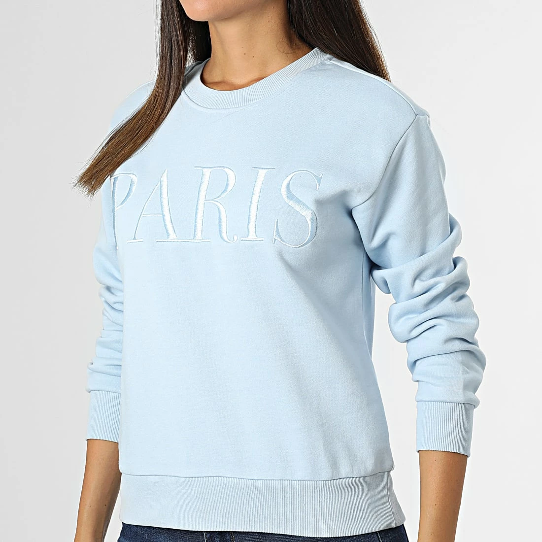 Meilleur prix 💯 Sweat Crewneck Femme Paris Bleu Ciel de Only 🌟 3 Meilleur prix 💯 Sweat Crewneck Femme Paris Bleu Ciel de Only 🌟 – Image 3