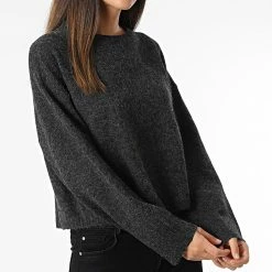 Acheter 🤩 Pull Femme Crop Doffy Gris Anthracite Chiné de Only 🤩