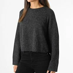Acheter 🤩 Pull Femme Crop Doffy Gris Anthracite Chiné de Only 🤩 -Promos Only Boutique only 333644 10268013 BLACK W MEL 20220823T142454 03