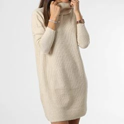 Budget 👍 Robe Pull Col Roulé Femme Jana Beige de Only 😍