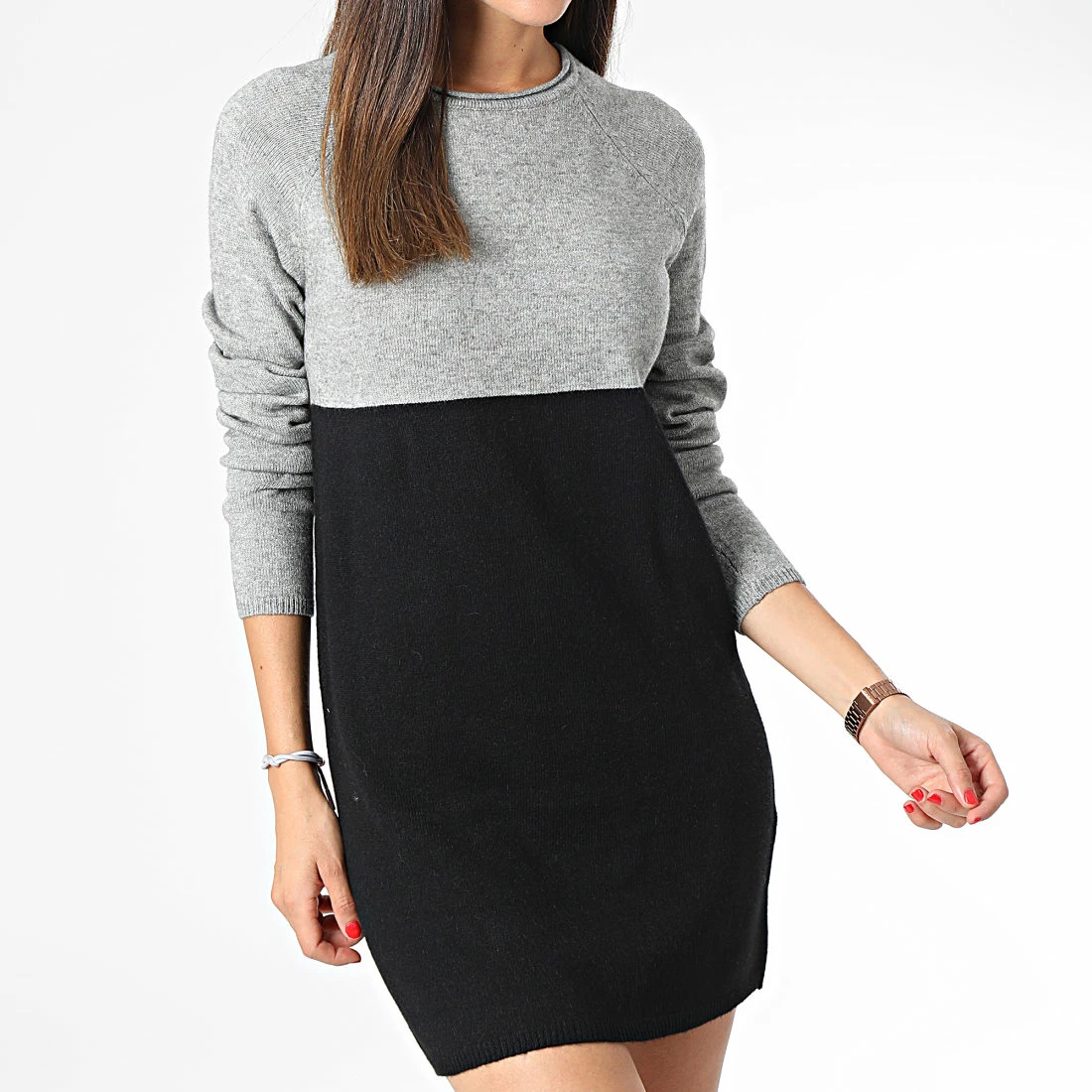 Promo 🎉 Robe Pull Femme Lillo Noir Gris Chiné de Only 👏 3 Promo 🎉 Robe Pull Femme Lillo Noir Gris Chiné de Only 👏 – Image 3