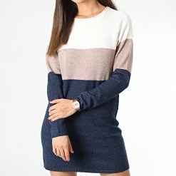Budget ⭐ Robe Pull Femme Lillo Beige Bleu Marine de Only 😉