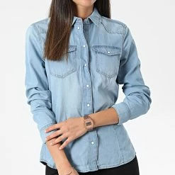 De gros 💯 Chemise Manches Longues Jean Femme Rock It Bleu Wash de Only 🤩