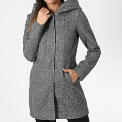 Promo ⌛ Manteau Capuche Femme Sedona Gris Chiné de Only 🔥