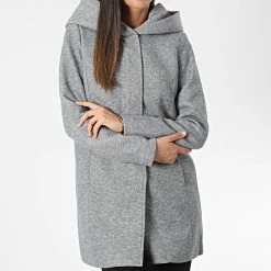 Meilleure vente 🎉 Manteau Capuche Femme Sedona Gris Chiné de Only 🎁
