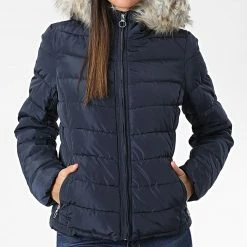 Tout neuf 🧨 Doudoune Capuche Fourrure Femme New Ellan Bleu Marine de Only ⭐