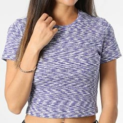 Grosses soldes 😉 Tee 👕 Shirt Crop Femme Lamia 15273682 Bleu Chiné Blanc de Only 💯