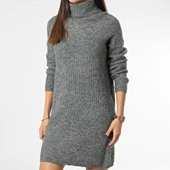 Promo 🔔 Robe Pull Femme Col Roulé Ingeborg Gris Anthracite Chiné de Only 🧨 -Promos Only Boutique only 341793 15244163 DARK GREY MEL 20221011T155051 03