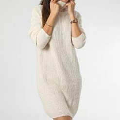 Meilleure affaire 😍 Robe Pull Femme Col Roulé Ingeborg Beige de Only 😉