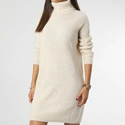 Meilleure affaire 😍 Robe Pull Femme Col Roulé Ingeborg Beige de Only 😉 -Promos Only Boutique only 341798 15244163 PUMICE STONE MEL 20221011T155544 03