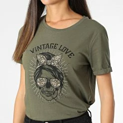 Budget ❤️ Tee 👕 Shirt Femme Sylvia Vert Kaki de Only 🎁 -Promos Only Boutique only 341799 15245248 KALAMATA 20221013T153626 03