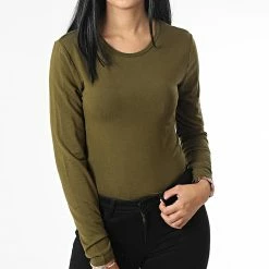 Coupon 🛒 Tee 👕 Shirt Manches Longues Femme Sandy Vert Kaki de Only ✔️