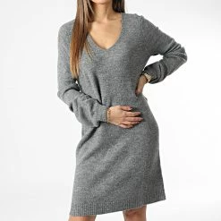 Sortie ⭐ Robe Pull Femme Elanora Gris Chiné de Only 🔔