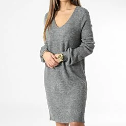 Sortie ⭐ Robe Pull Femme Elanora Gris Chiné de Only 🔔 -Promos Only Boutique only 343857 15207844 DARK GREY MELANGE 20221115T135744 03