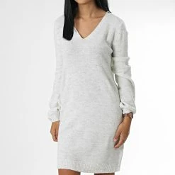 Le moins cher 🛒 Robe Pull Femme Col V Elanora Gris Clair Chiné de Only ⌛ -Promos Only Boutique only 343858 15207844 CLOUD DANCER MELANGE 20221031T154828 03