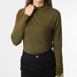 Budget 👍 Tee 👕 Shirt Manches Longues Femme Sandy 15276816 Vert Kaki de Only 😍