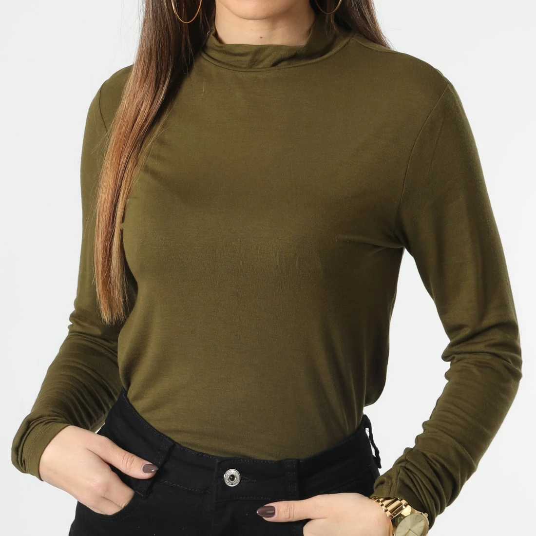 Budget 👍 Tee 👕 Shirt Manches Longues Femme Sandy 15276816 Vert Kaki de Only 😍 3 Budget 👍 Tee 👕 Shirt Manches Longues Femme Sandy 15276816 Vert Kaki de Only 😍 – Image 3