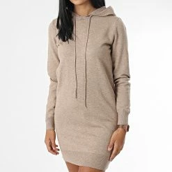 Nouveau 🥰 Robe Pull Femme Capuche Mischa Beige Chiné de Only 💯 -Promos Only Boutique only 344377 15232879 STUCCO MEL 20221031T154808 03