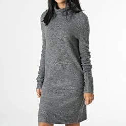 Grosses soldes 🎉 Robe Pull Femme Col Roulé Elanor Gris Chiné de Only ⌛