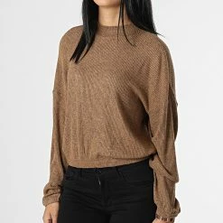 Meilleur prix 🤩 Haut Crop Manches Longues Femme Lucca Camel de Only 🛒 -Promos Only Boutique only 346765 15274373 TOASTED COCONUT BLACK MEL 20221108T135754 03