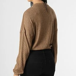 Meilleur prix 🤩 Haut Crop Manches Longues Femme Lucca Camel de Only 🛒 -Promos Only Boutique only 346765 15274373 TOASTED COCONUT BLACK MEL 20221108T135755 04